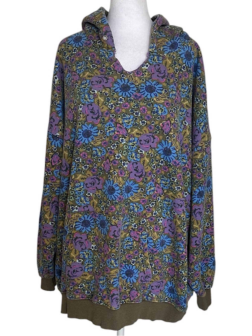 Natural Life Floral Oversized Hoodie Sweatshirt Purple Blue Olive Green Sz L/XL